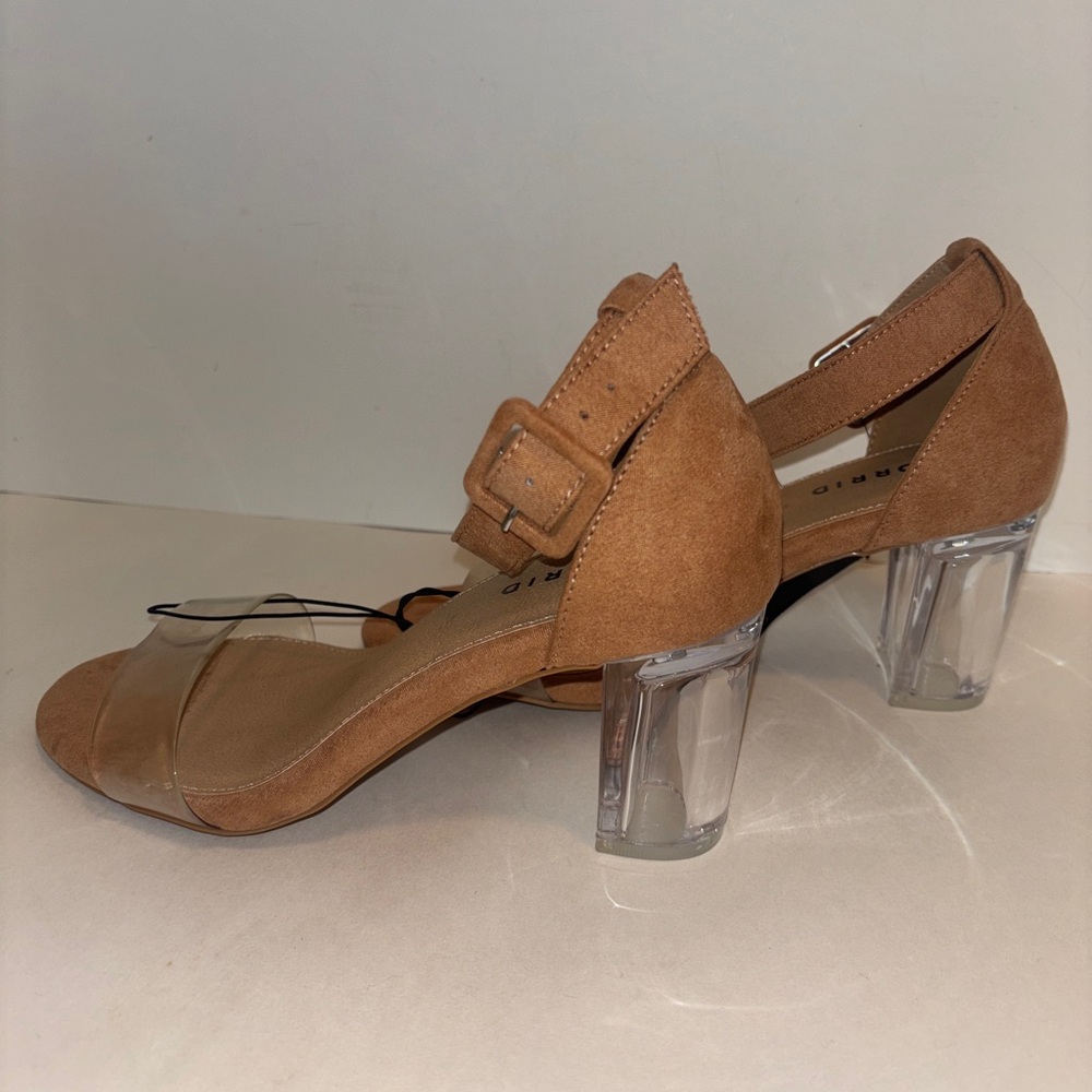Torrid Tan Suede Block Heel Sandals with Clear Lucite Heel NWOB